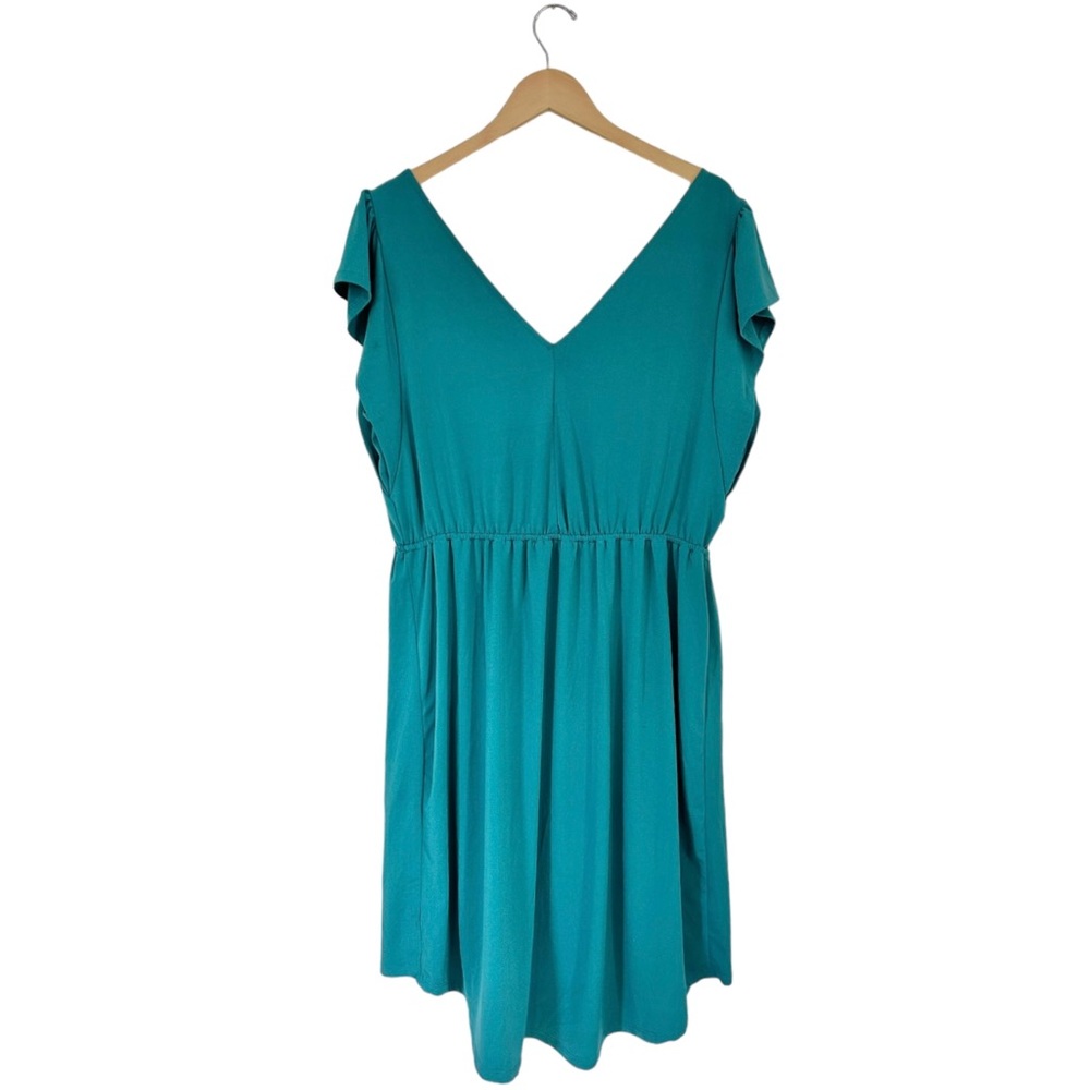 Ava & Viv Laguna Teal Faux Wrap Hi Lo Dress Knit Elastic Waist Size 1X - Picture 7 of 15